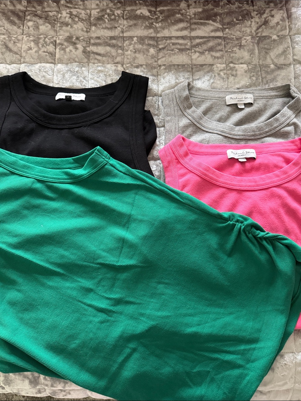 Michael Stars Ruched Tank Top Bundle in Emerald, Hot Pink, Black & Heather Gray